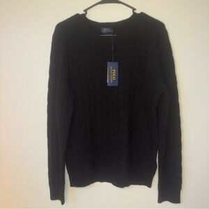NWT Polo Ralph Lauren Black Cashmere Cable Knit sweater MENS XL